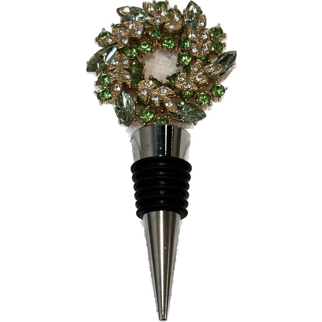 Crystal Christmas Wreath Bottle Stopper in Green