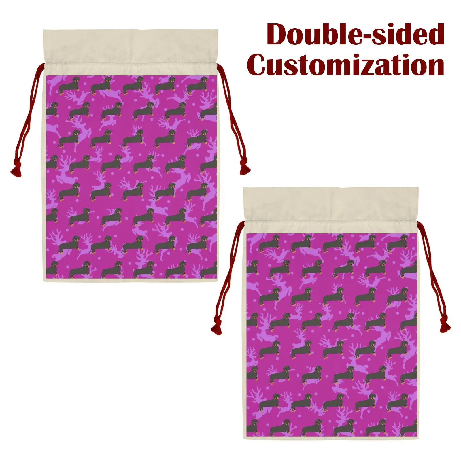Dachshund & Reindeer Holiday Drawstring Bag