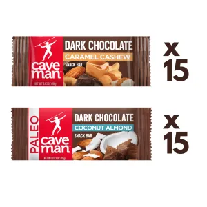 Dark Chocolate Nutrition Bar Minis Combo 30-Pack: Almond Coconut   Caramel Cashew