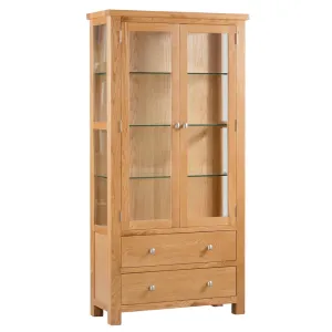 Dorchester Light Oak Display Cabinet With Glass Doors & Sides   Light