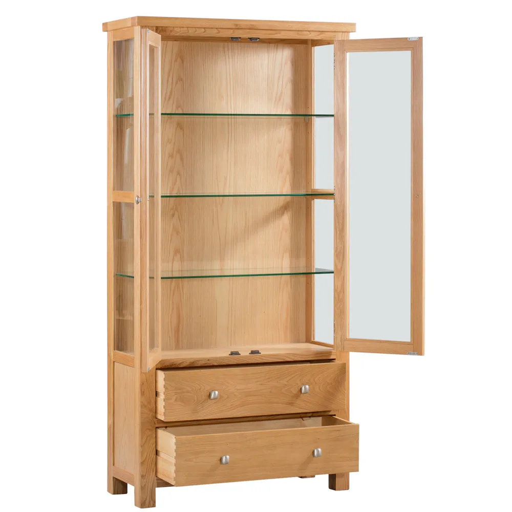Dorchester Light Oak Display Cabinet With Glass Doors & Sides   Light