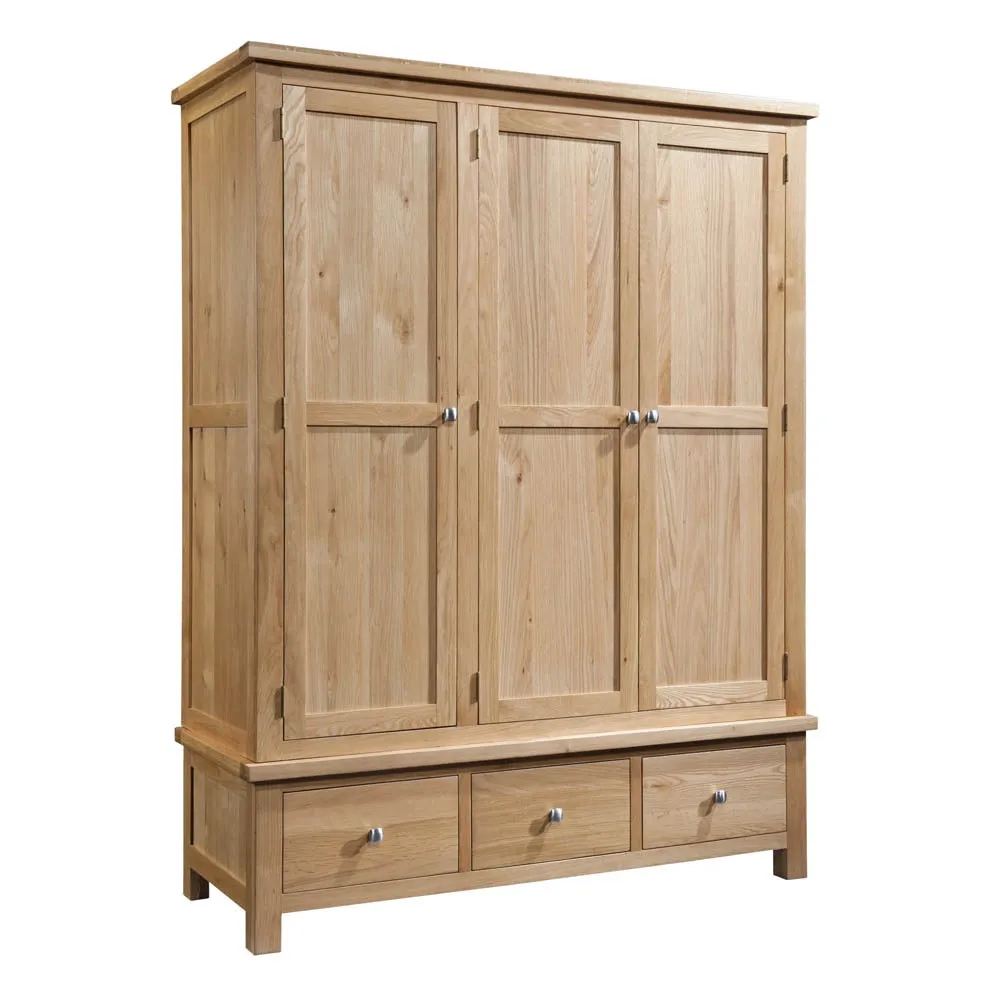 Dorchester Light Oak Triple Wardrobe With 3 Drawers