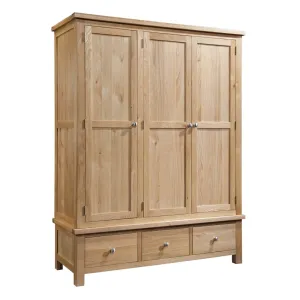 Dorchester Light Oak Triple Wardrobe With 3 Drawers