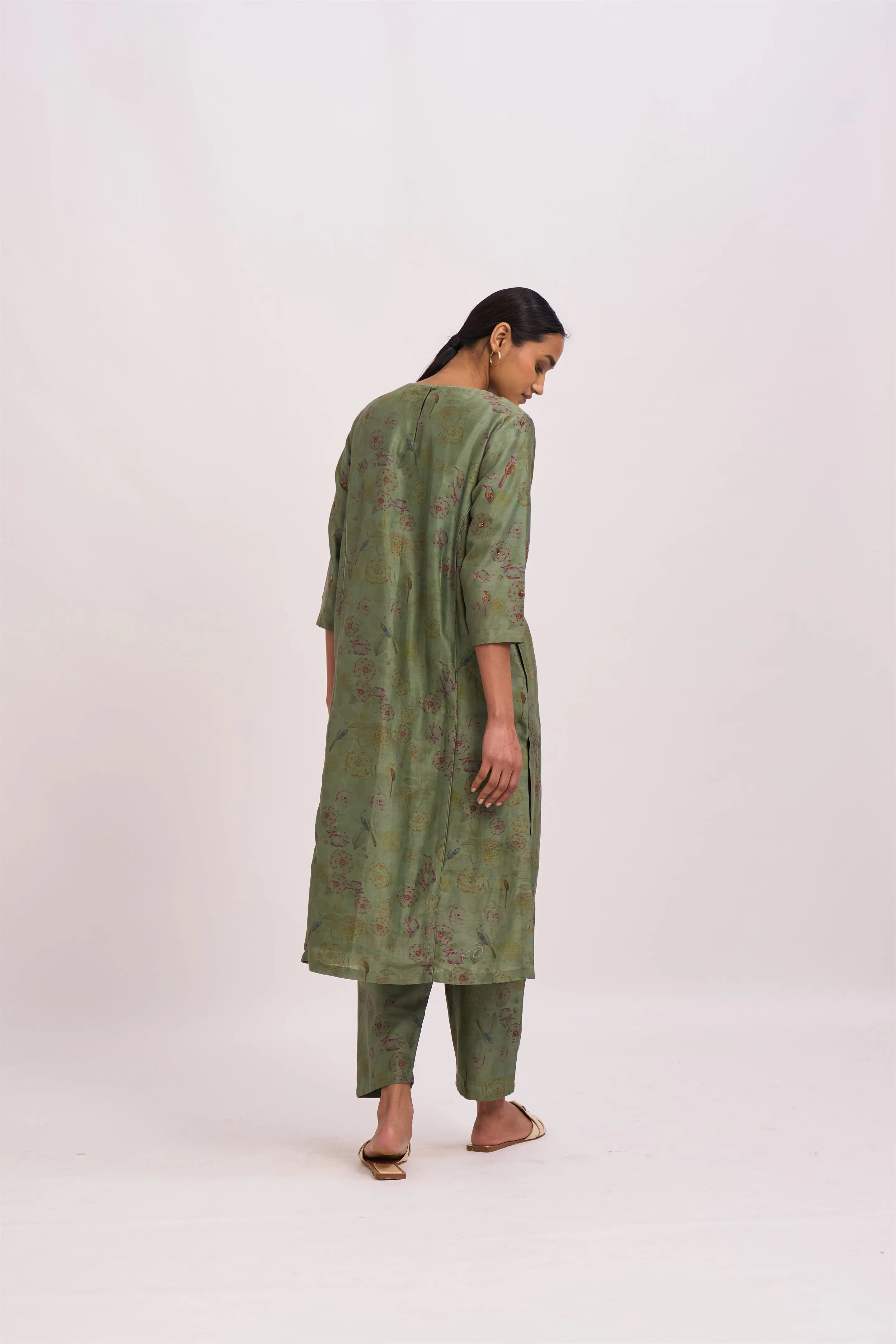 Dot   I   Mridul Mirdif Kurta Set  Chanderi Printed Kurta and Pant. Sage Green SS24-ES-G