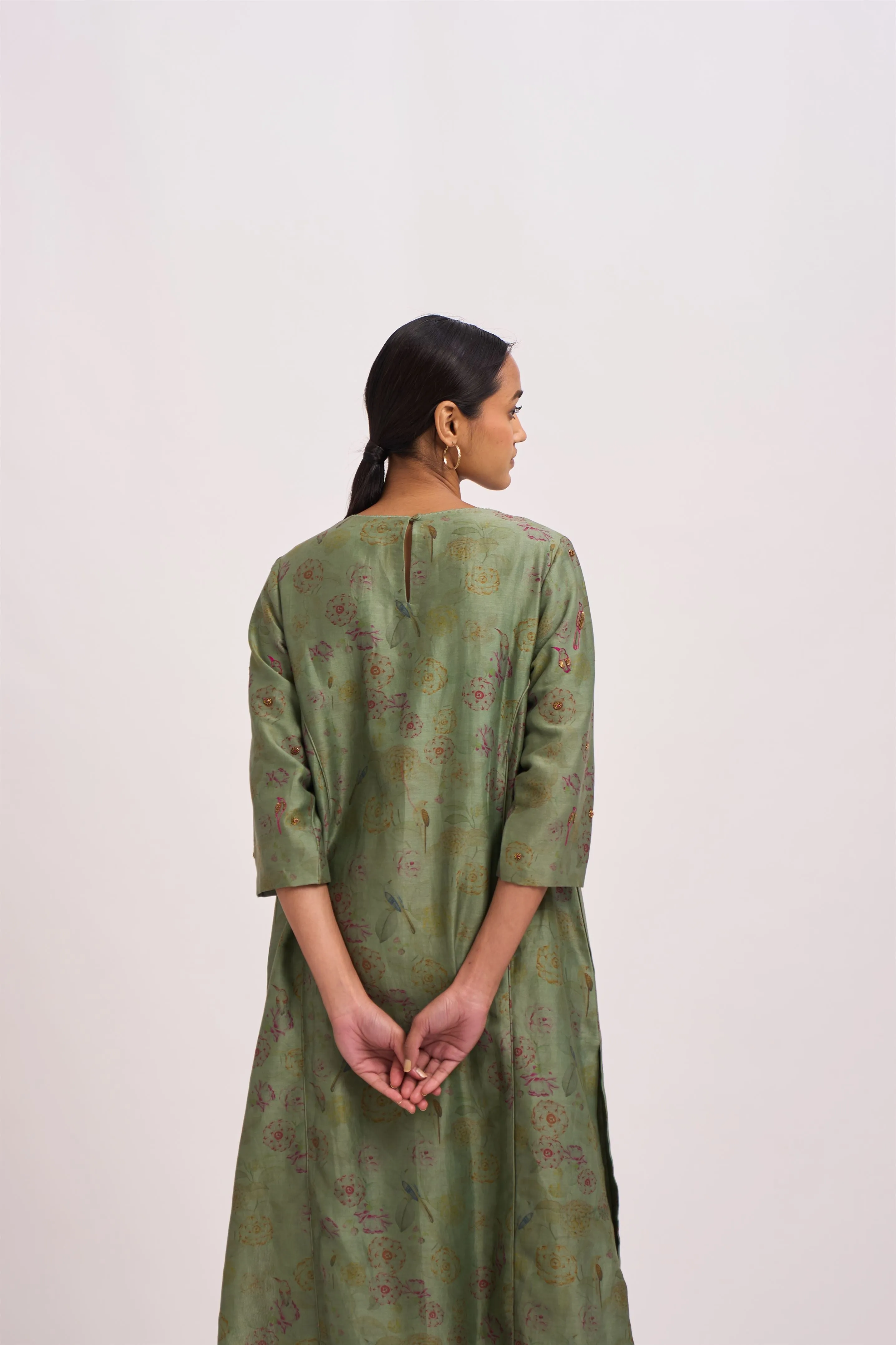 Dot   I   Mridul Mirdif Kurta Set  Chanderi Printed Kurta and Pant. Sage Green SS24-ES-G