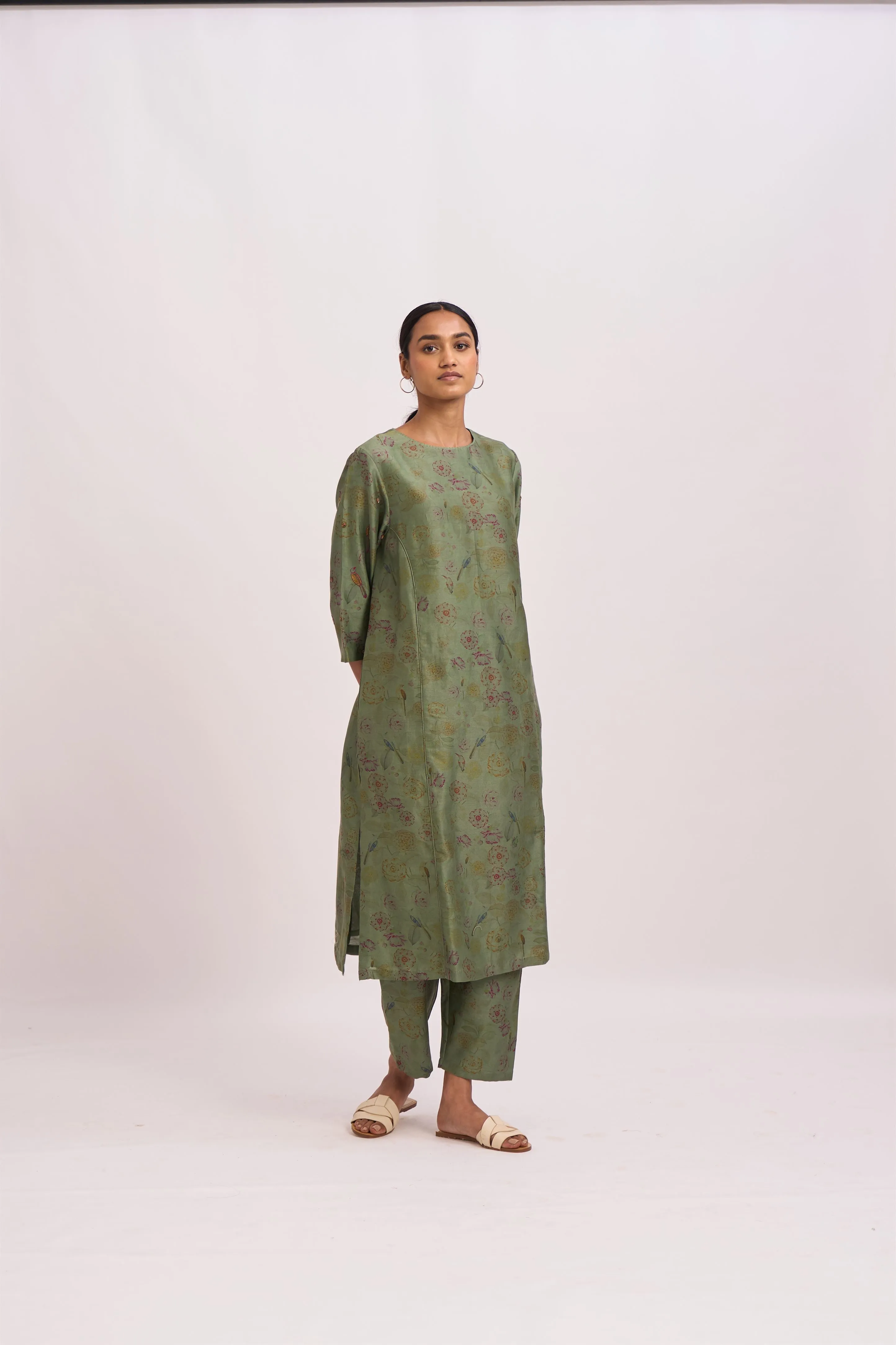 Dot   I   Mridul Mirdif Kurta Set  Chanderi Printed Kurta and Pant. Sage Green SS24-ES-G