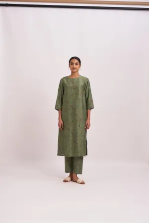 Dot   I   Mridul Mirdif Kurta Set  Chanderi Printed Kurta and Pant. Sage Green SS24-ES-G