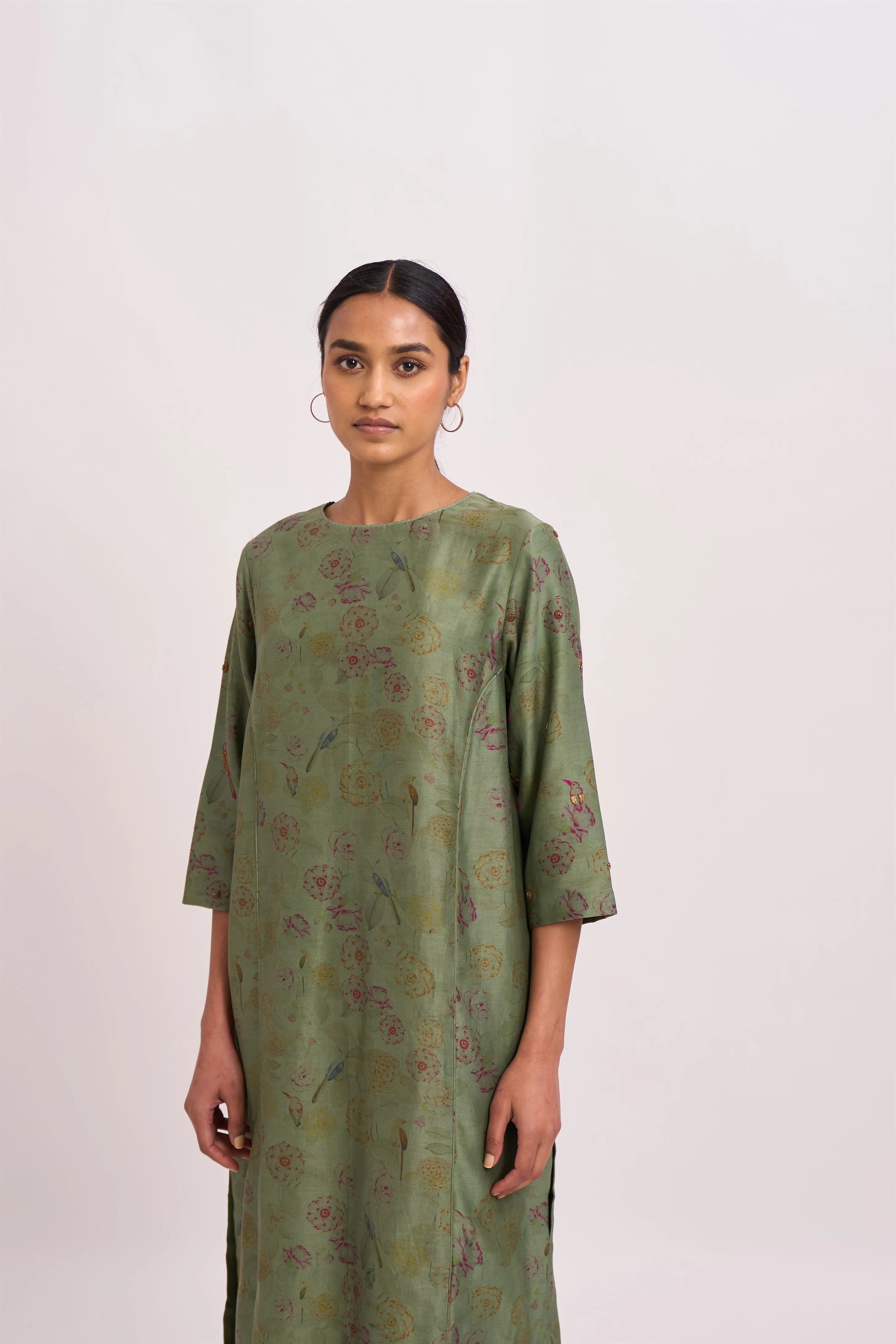 Dot   I   Mridul Mirdif Kurta Set  Chanderi Printed Kurta and Pant. Sage Green SS24-ES-G