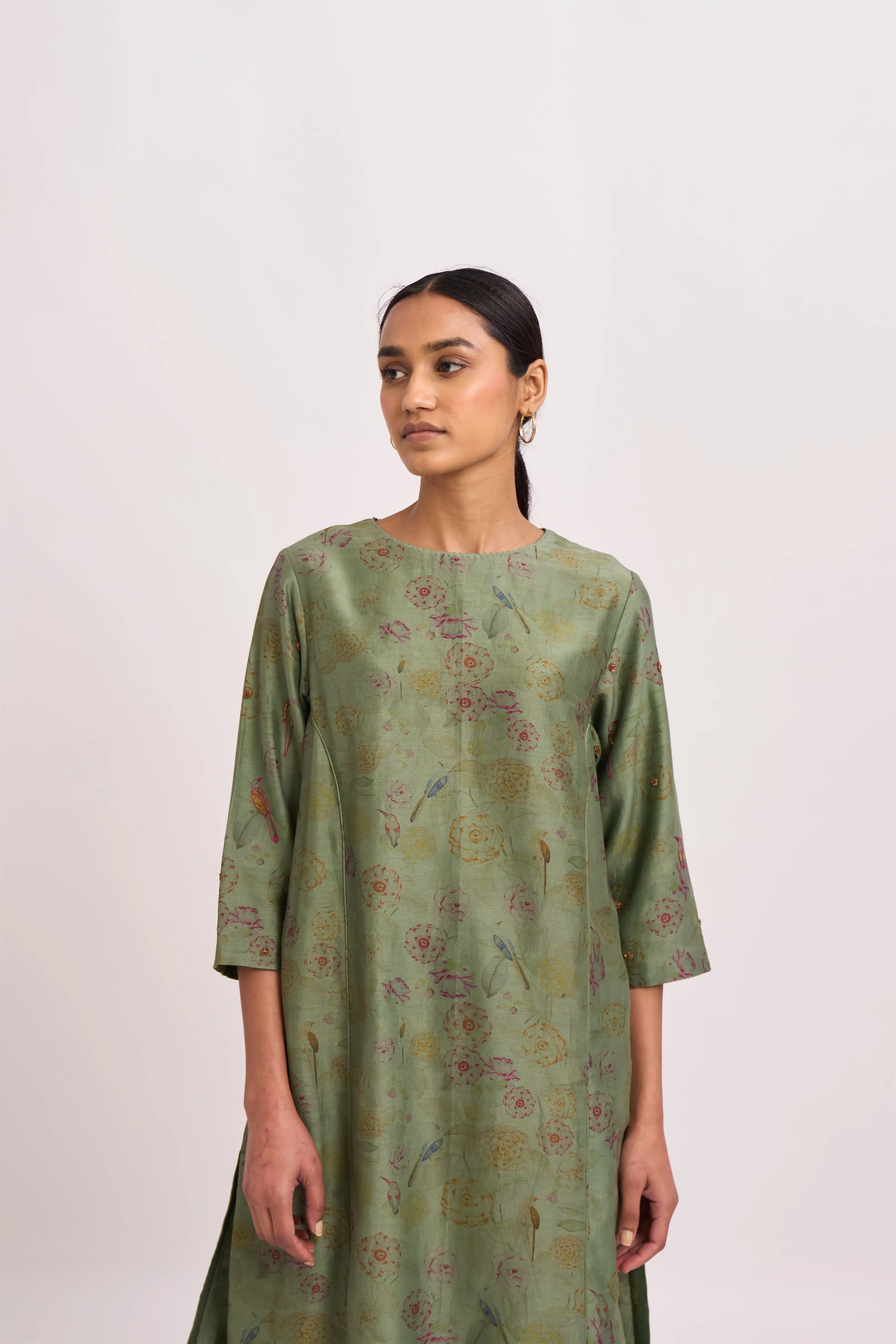 Dot   I   Mridul Mirdif Kurta Set  Chanderi Printed Kurta and Pant. Sage Green SS24-ES-G