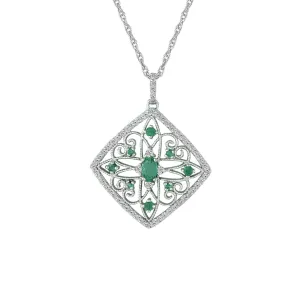 Emerald and Diamond Accent Medallion Pendant in 10K Gold