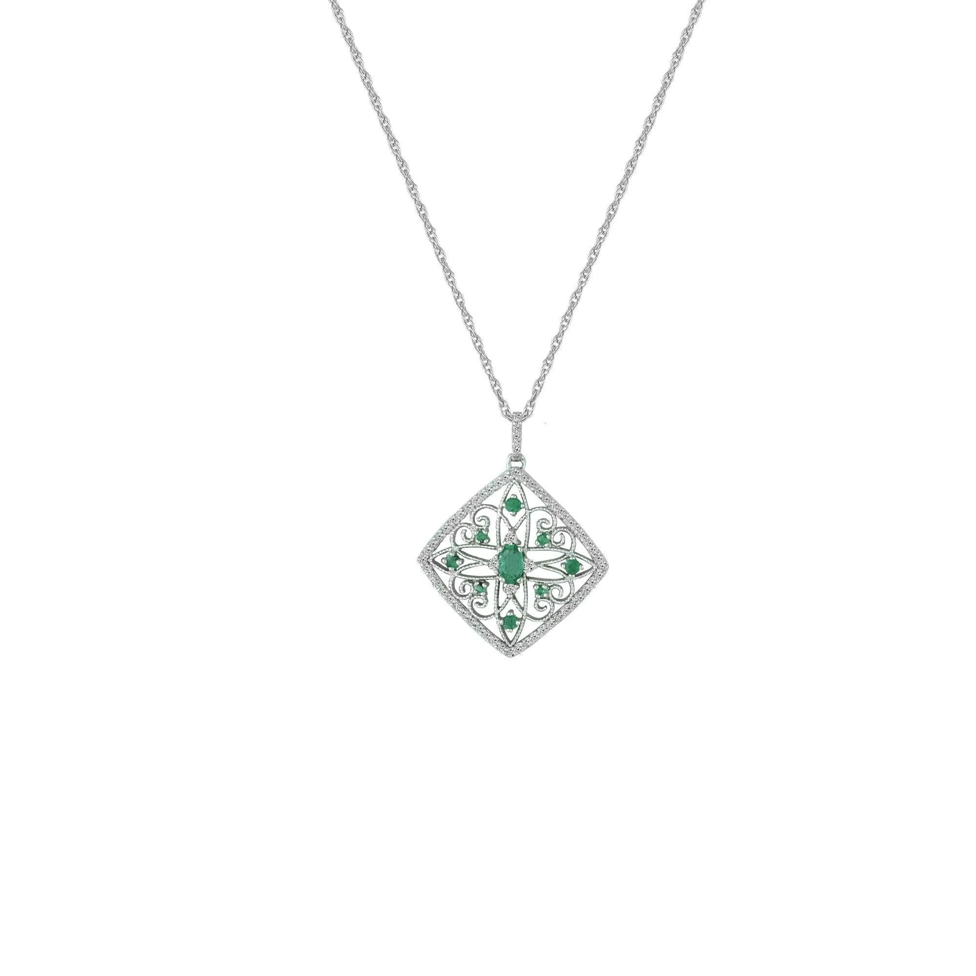 Emerald and Diamond Accent Medallion Pendant in 10K Gold