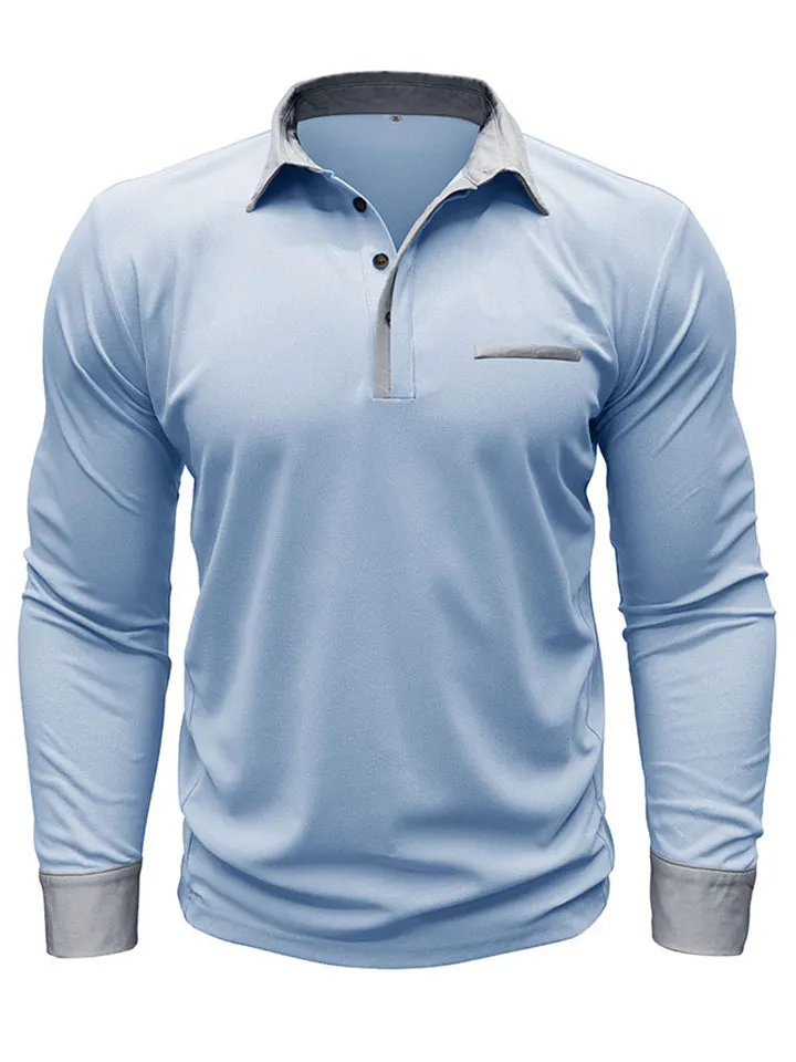 Fashion Lapel Collar Long Sleeve Polo Shirts for Men