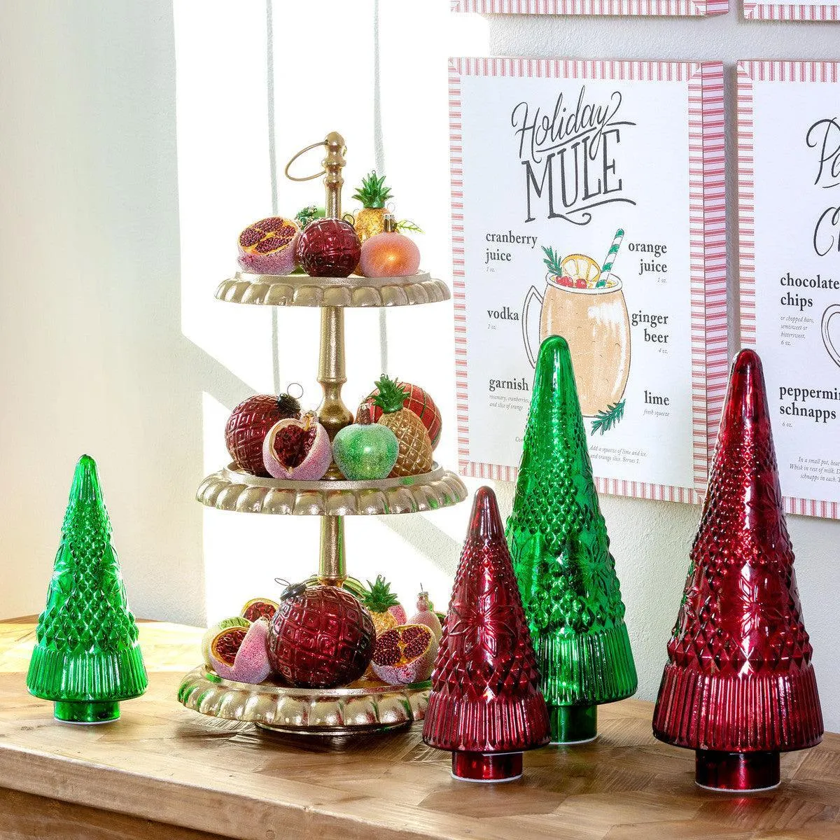 Festive Green Glass Lighted Christmas Tree, 18 in.