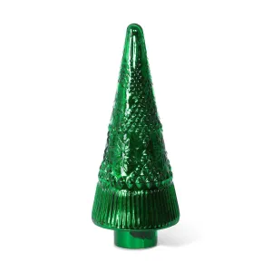 Festive Green Glass Lighted Christmas Tree, 18 in.