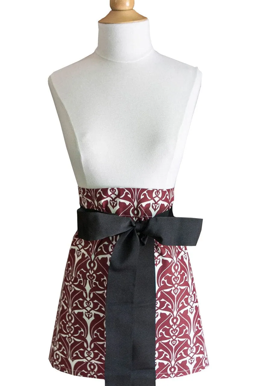 filigree claret red printed cloth cocktail aprons