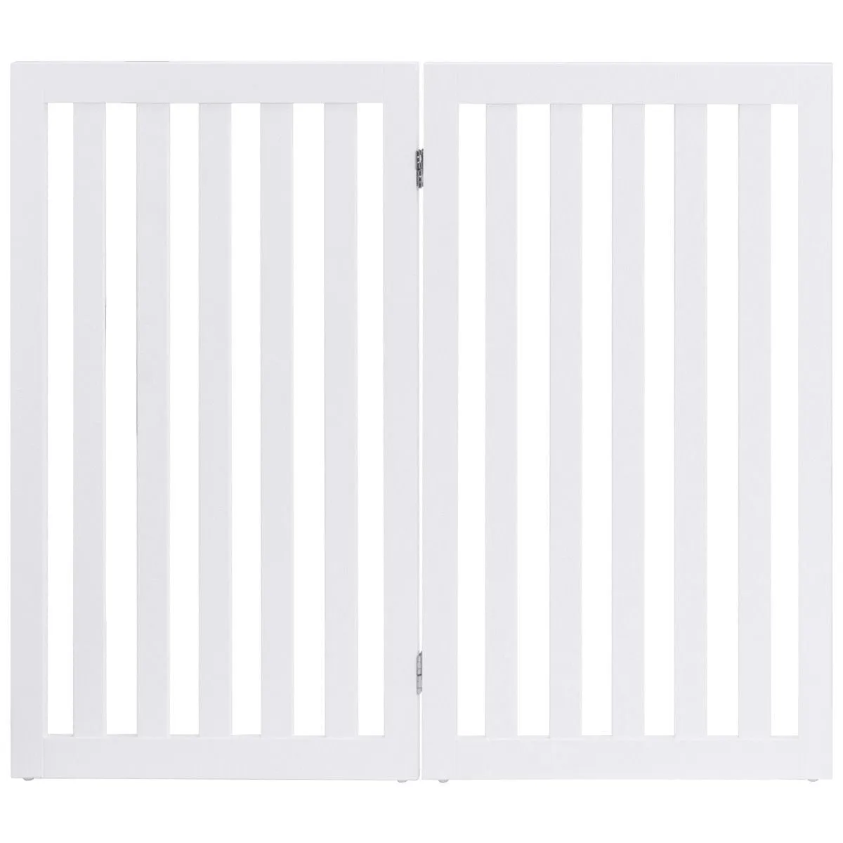 Folding 2-Panel Dog Gate Pet Fence Barrier in White Wood Finish