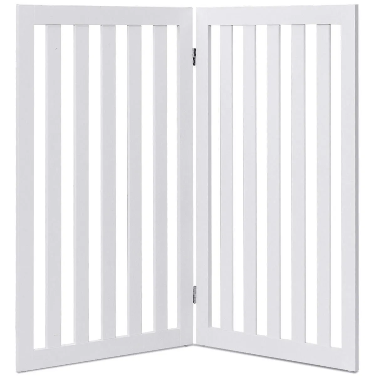 Folding 2-Panel Dog Gate Pet Fence Barrier in White Wood Finish