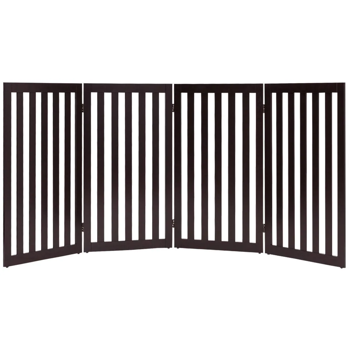 Folding 4-Panel Dog Gate Pet Fence in Brown Wood Finish