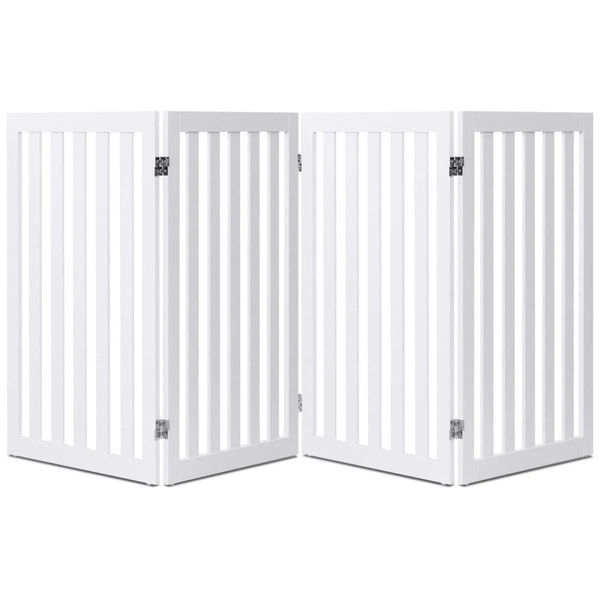 Folding 4-Panel Dog Gate Pet Fence in White Wood Finish