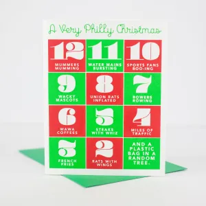 funny Philadelphia Christmas card, philly holiday card, 12 days of Philadelphia Christmas