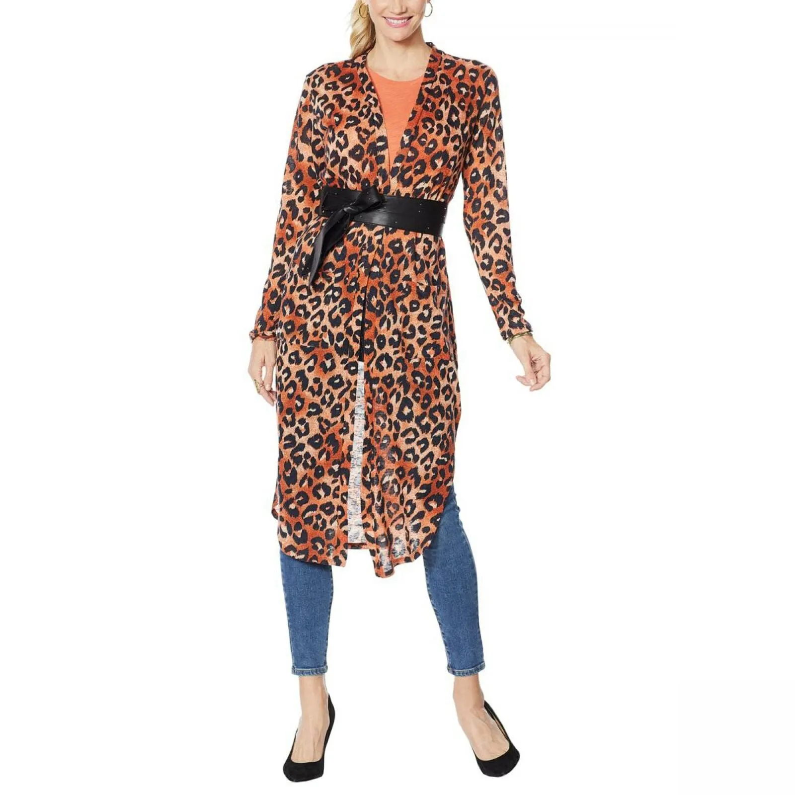 G by Giuliana Women's Printed Stretch Hacci Slub Knit Duster Cardigan
