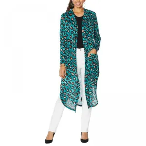 G by Giuliana Women's Printed Stretch Hacci Slub Knit Duster Cardigan