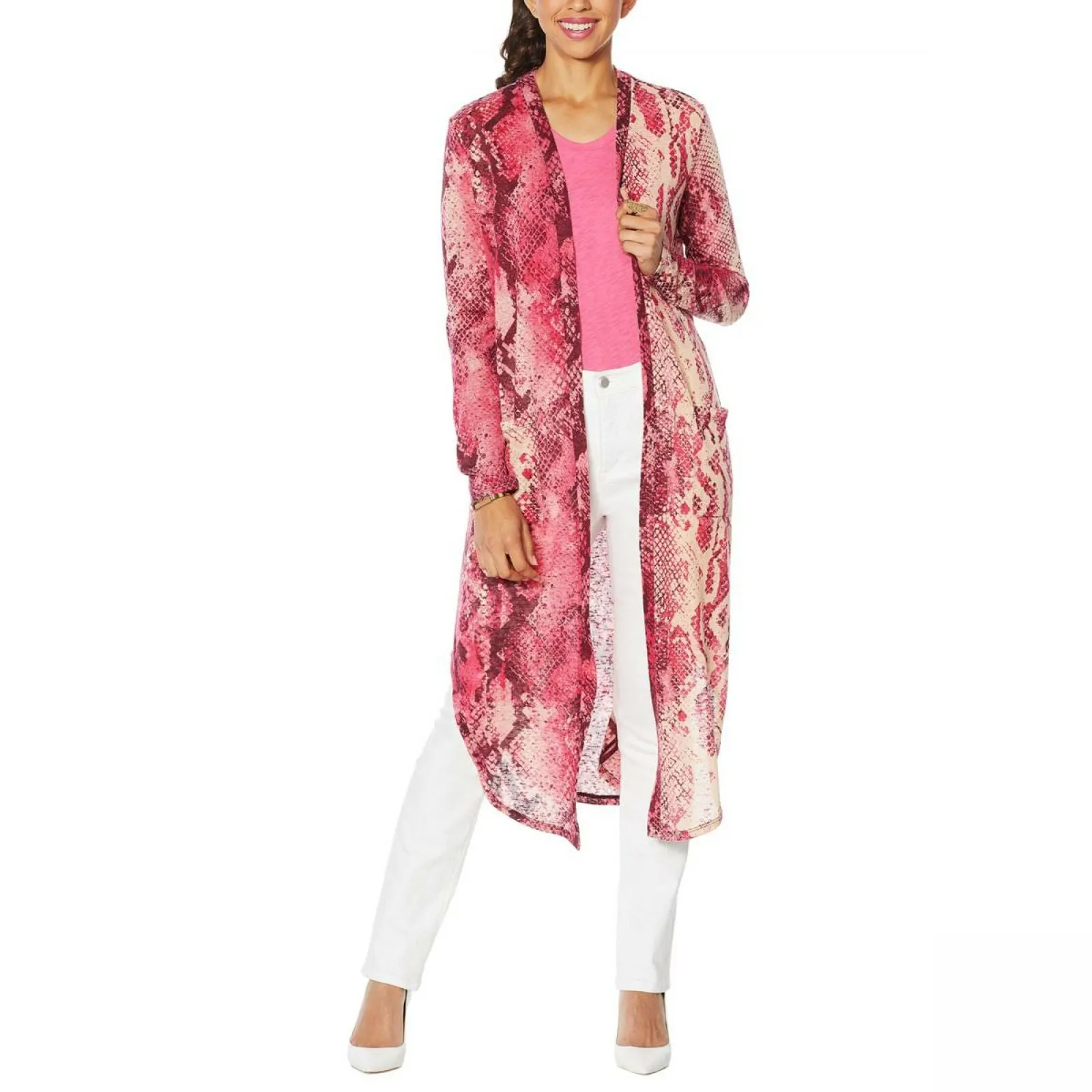 G by Giuliana Women's Printed Stretch Hacci Slub Knit Duster Cardigan
