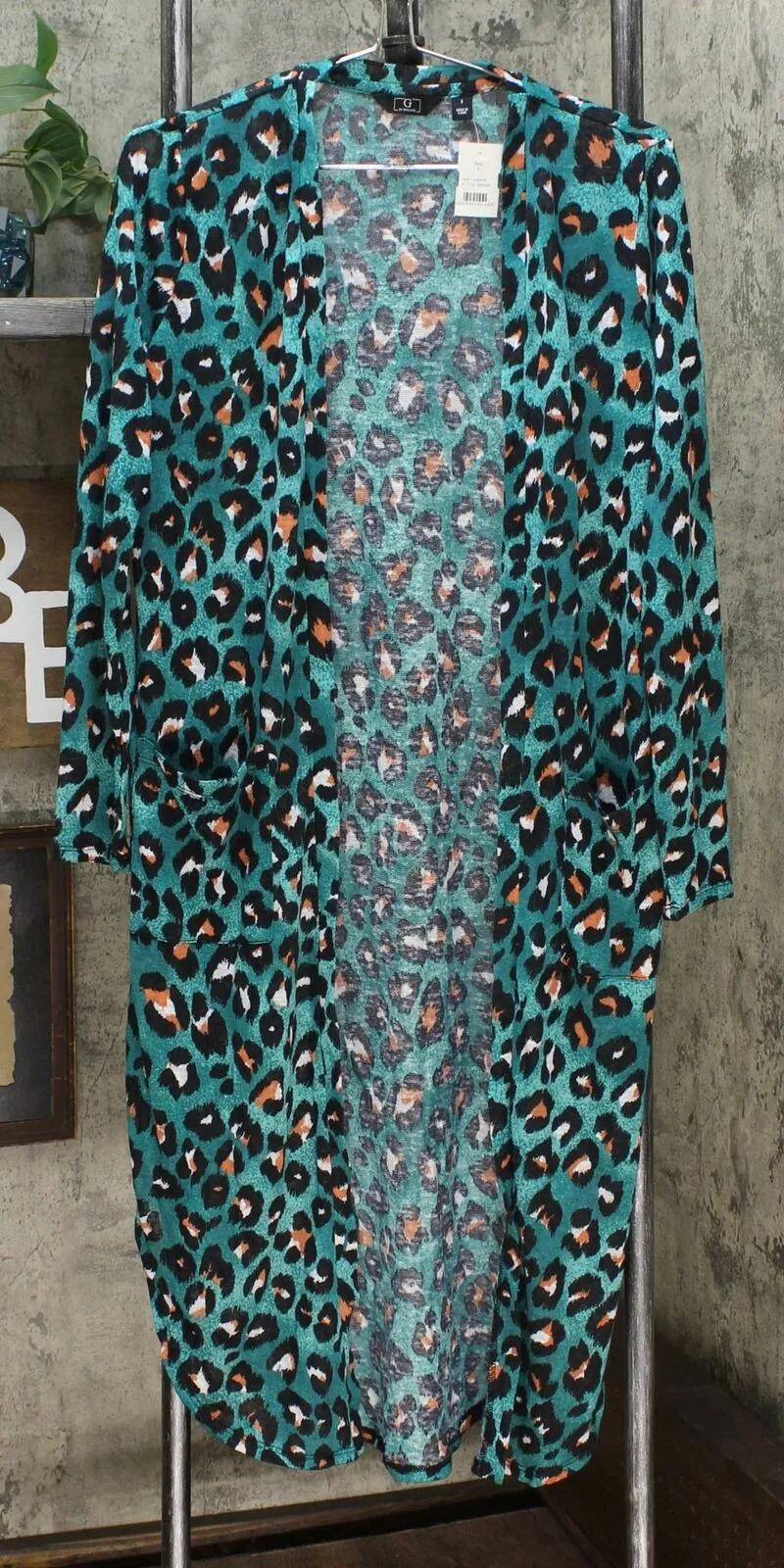 G by Giuliana Women's Printed Stretch Hacci Slub Knit Duster Cardigan