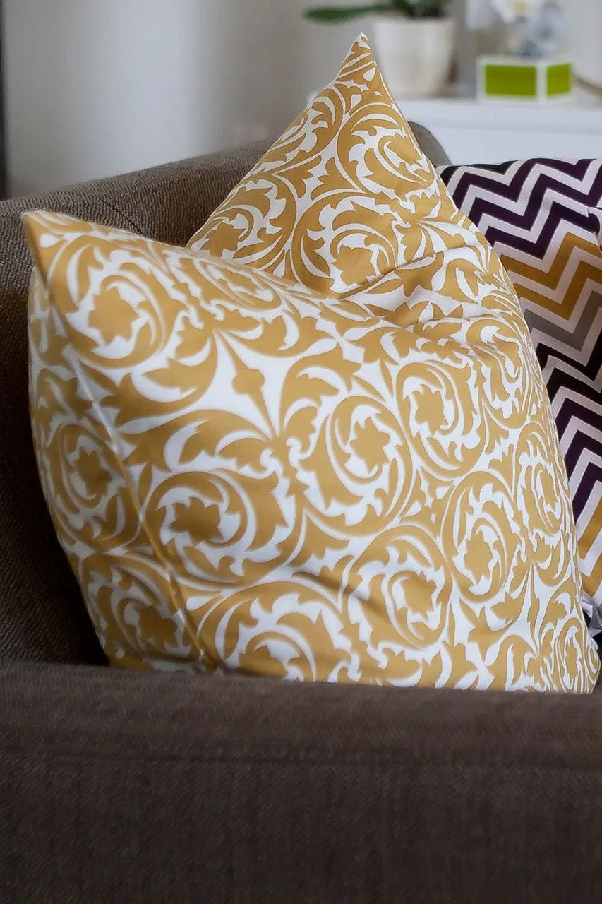 garden gate yellow ochre printed cloth 16" x 16" pillow covers
