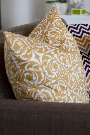 garden gate yellow ochre printed cloth 16" x 16" pillow covers