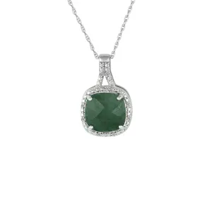 Genuine Emerald and Diamond Accent Fashion Silver Pendant