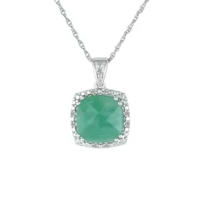 Genuine Emerald and Diamond Accent Pendant in Silver