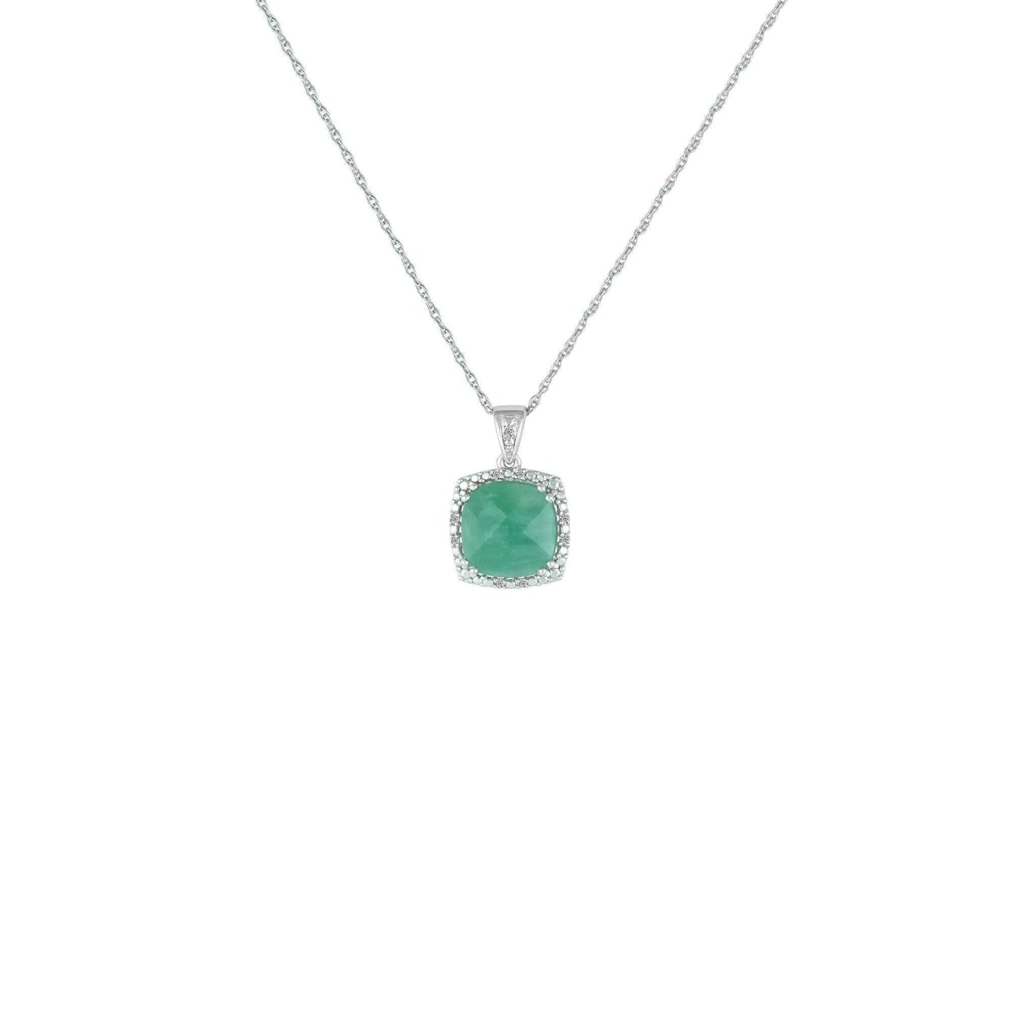 Genuine Emerald and Diamond Accent Pendant in Silver