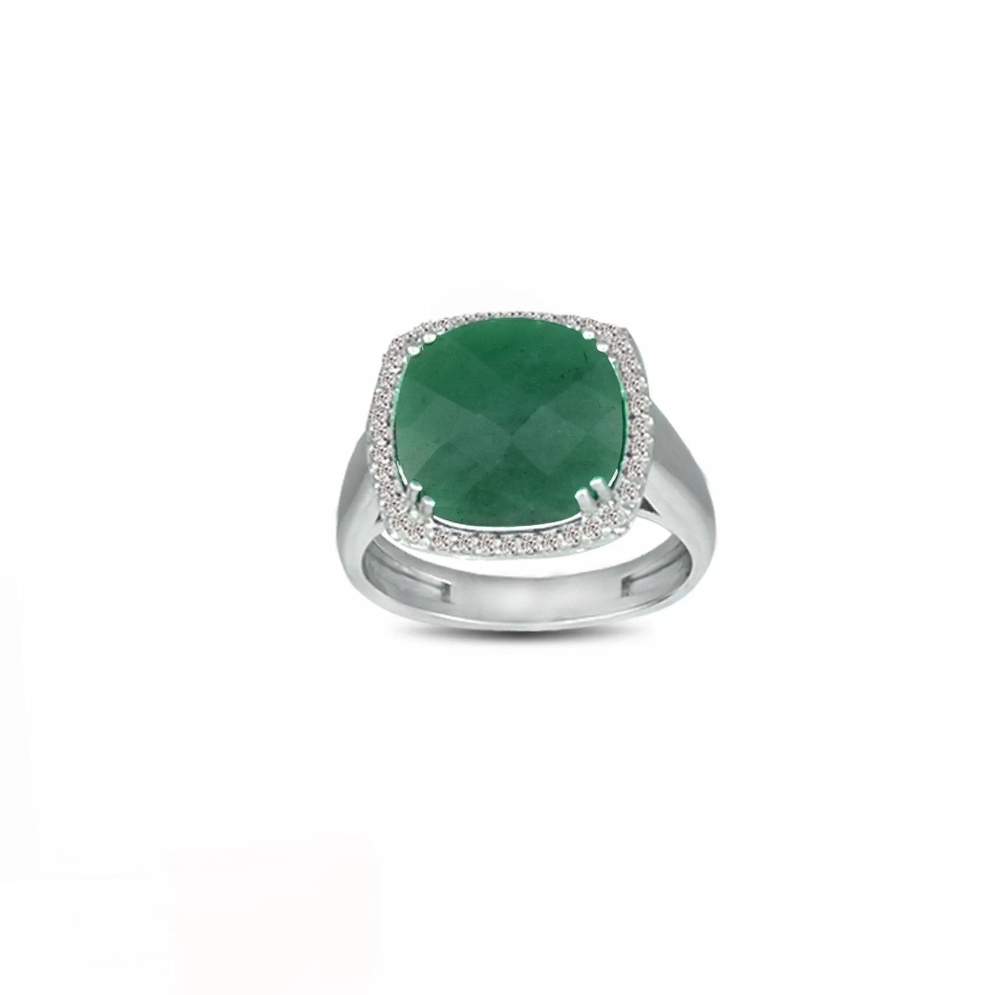Genuine Emerald and Diamond Accent Silver Ring