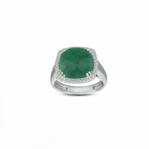 Genuine Emerald and Diamond Accent Silver Ring