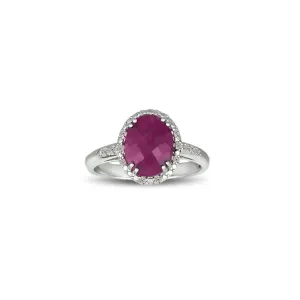 Genuine Ruby and Diamond Accent Silver Ring