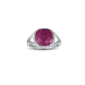 Genuine Ruby and Diamond Accent Silver Ring
