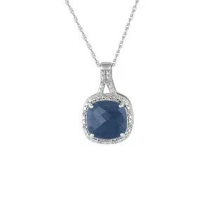 Genuine Sapphire and Diamond Accent Fashion Silver Pendant
