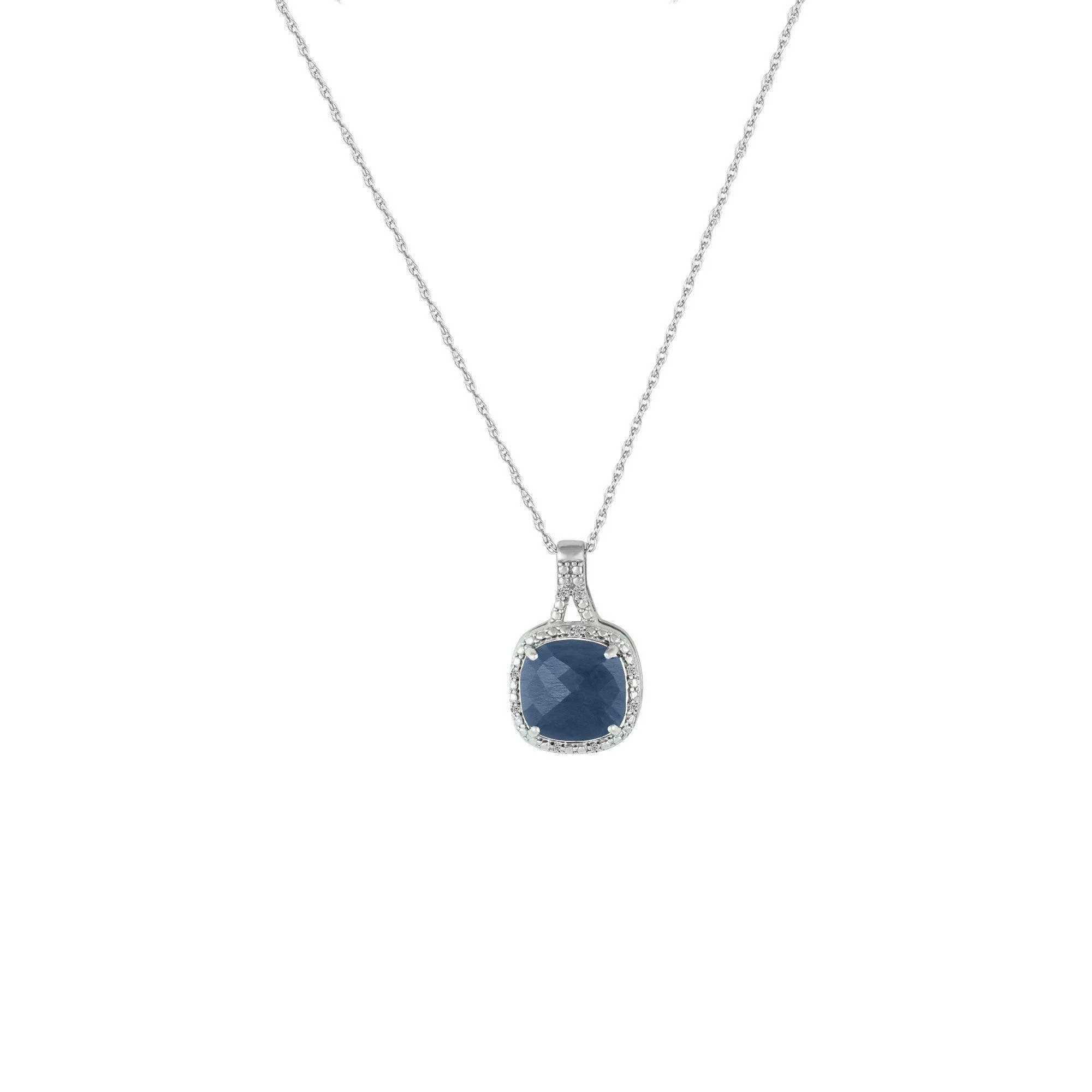 Genuine Sapphire and Diamond Accent Fashion Silver Pendant