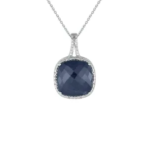 Genuine Sapphire and Diamond Accent Pendant in Silver