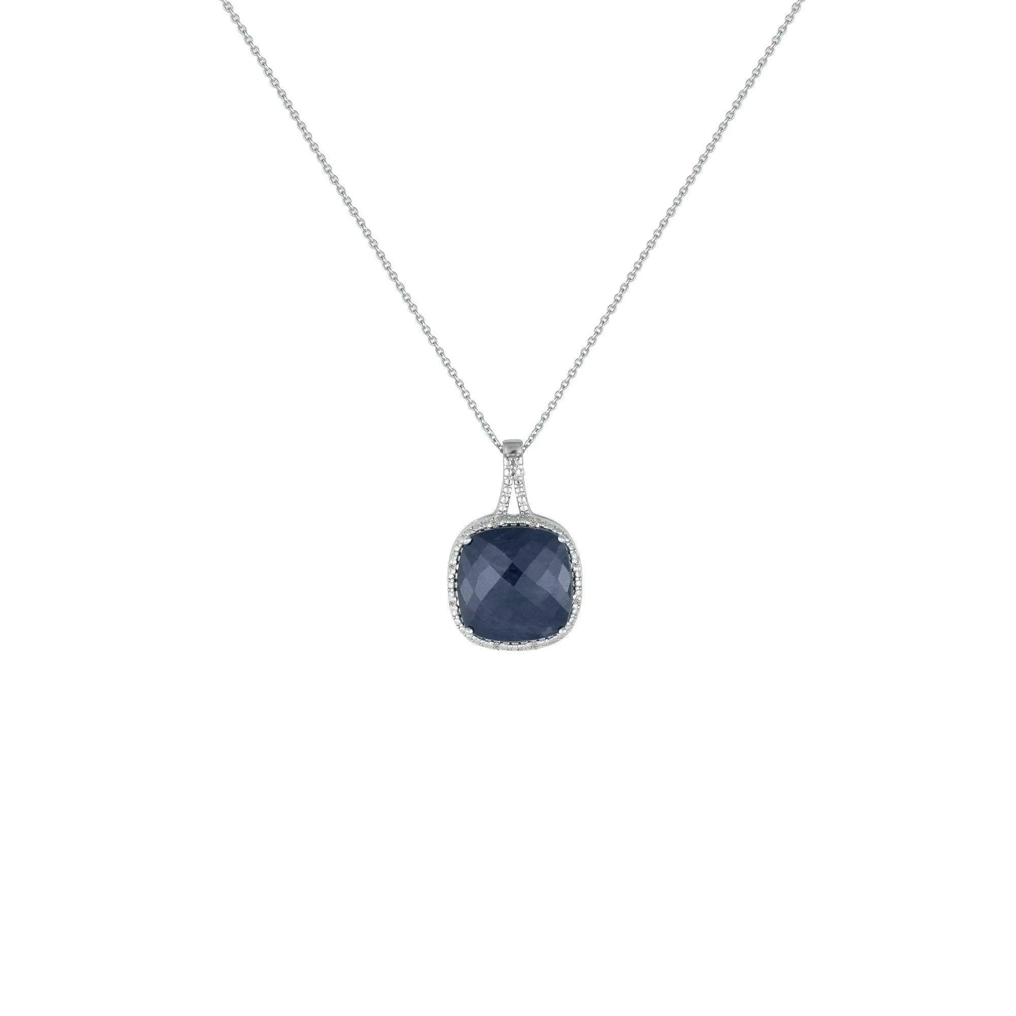 Genuine Sapphire and Diamond Accent Pendant in Silver