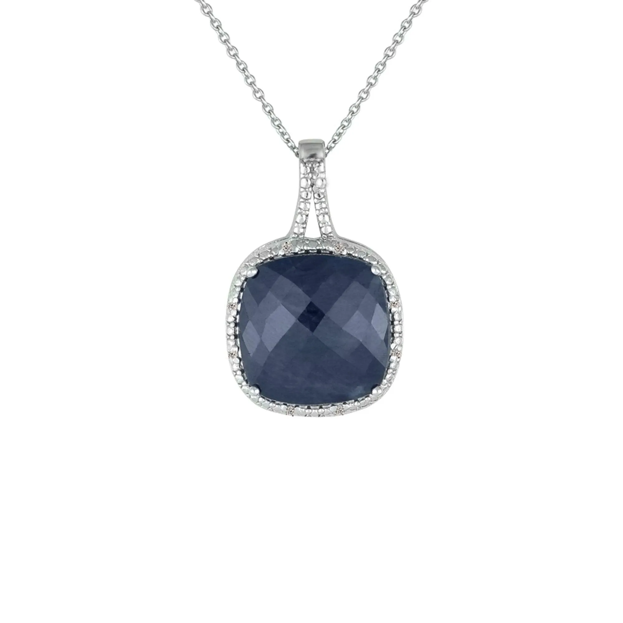 Genuine Sapphire and Diamond Accent Pendant in Silver