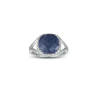 Genuine Sapphire and Diamond Accent Silver Ring