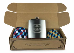 Geometric Set colorful Fun Power Socks 2 with 6oz Flask - Gift Box