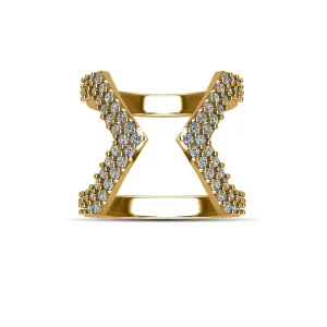 Gold Plated Over Sterling Silver Cubic Zirconia Fashion Geo Ring
