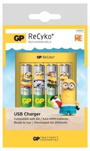 GP U411 Minions USB Charger with 4 x AA 2600 mAh (Cable Incl.)