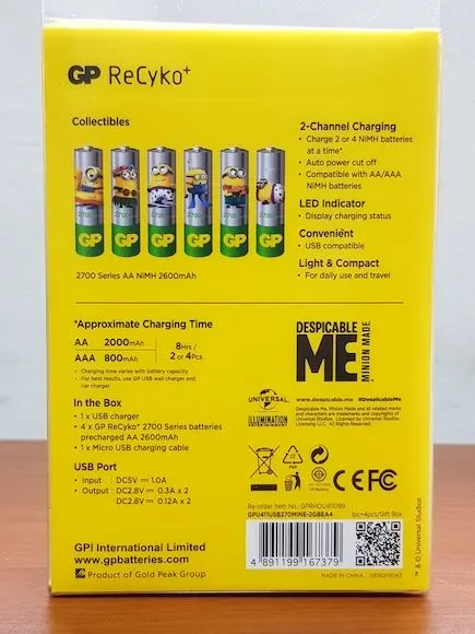 GP U411 Minions USB Charger with 4 x AA 2600 mAh (Cable Incl.)