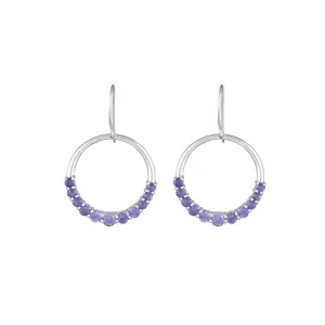 Graduated Amethyst Fashion Dangle Earrings in 10K White Gold