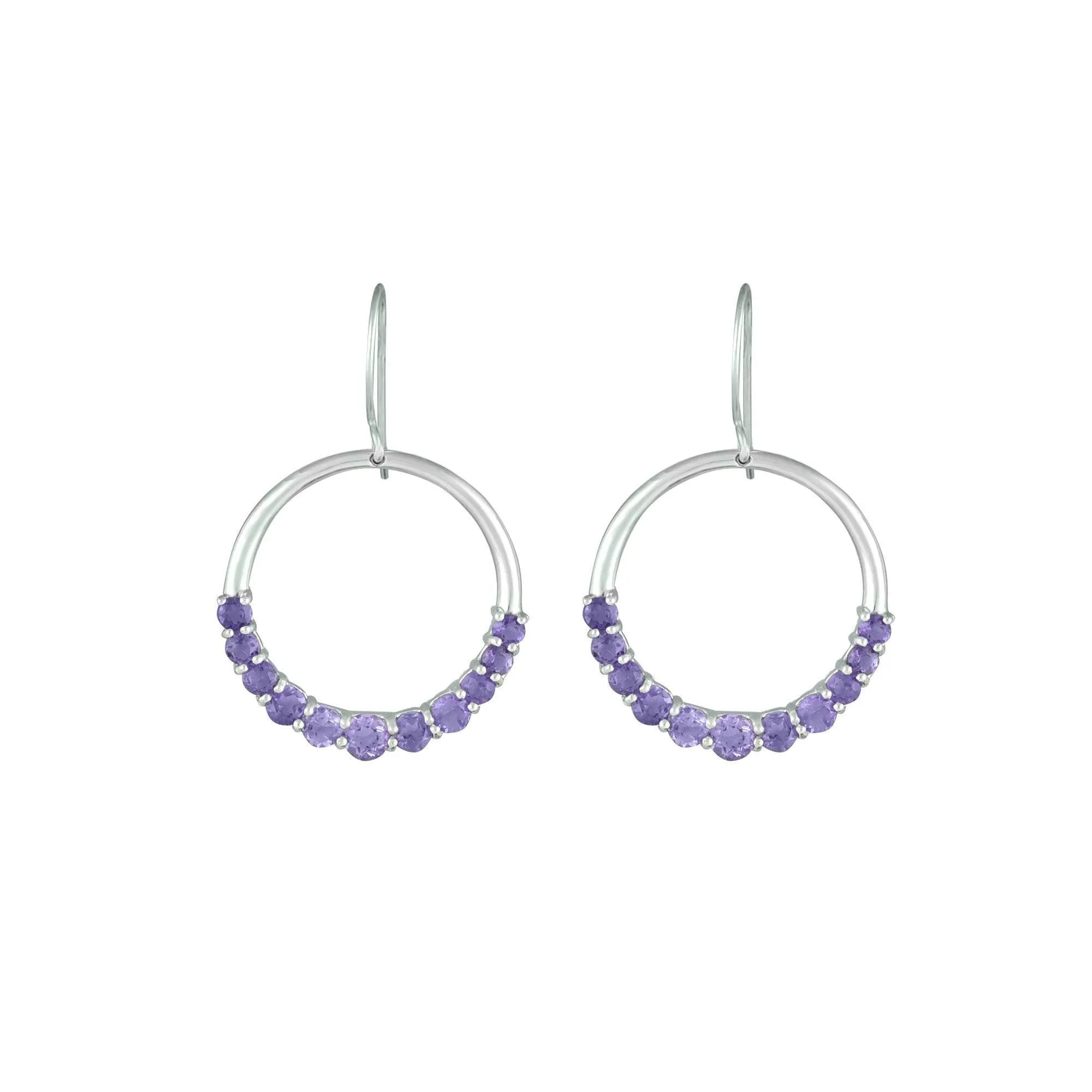 Graduated Amethyst Fashion Dangle Earrings in 10K White Gold