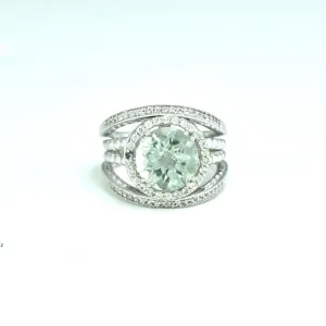 Green Amethyst and Created White Sapphire Silver Ring